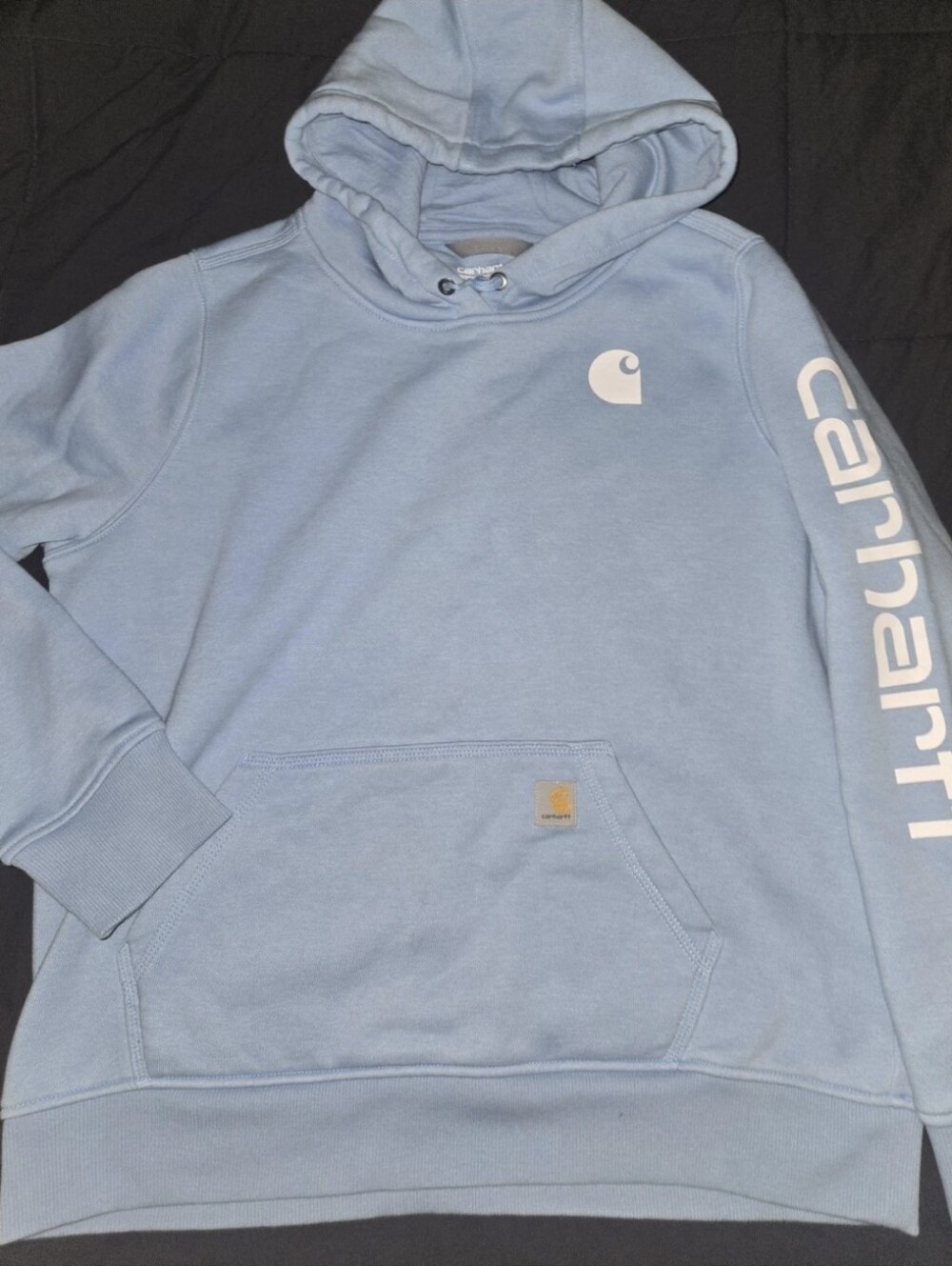 Carhartt Women's Relaxed Fit Midweight Logo Sleeve Graphic Sweatshirt Sz L Blue